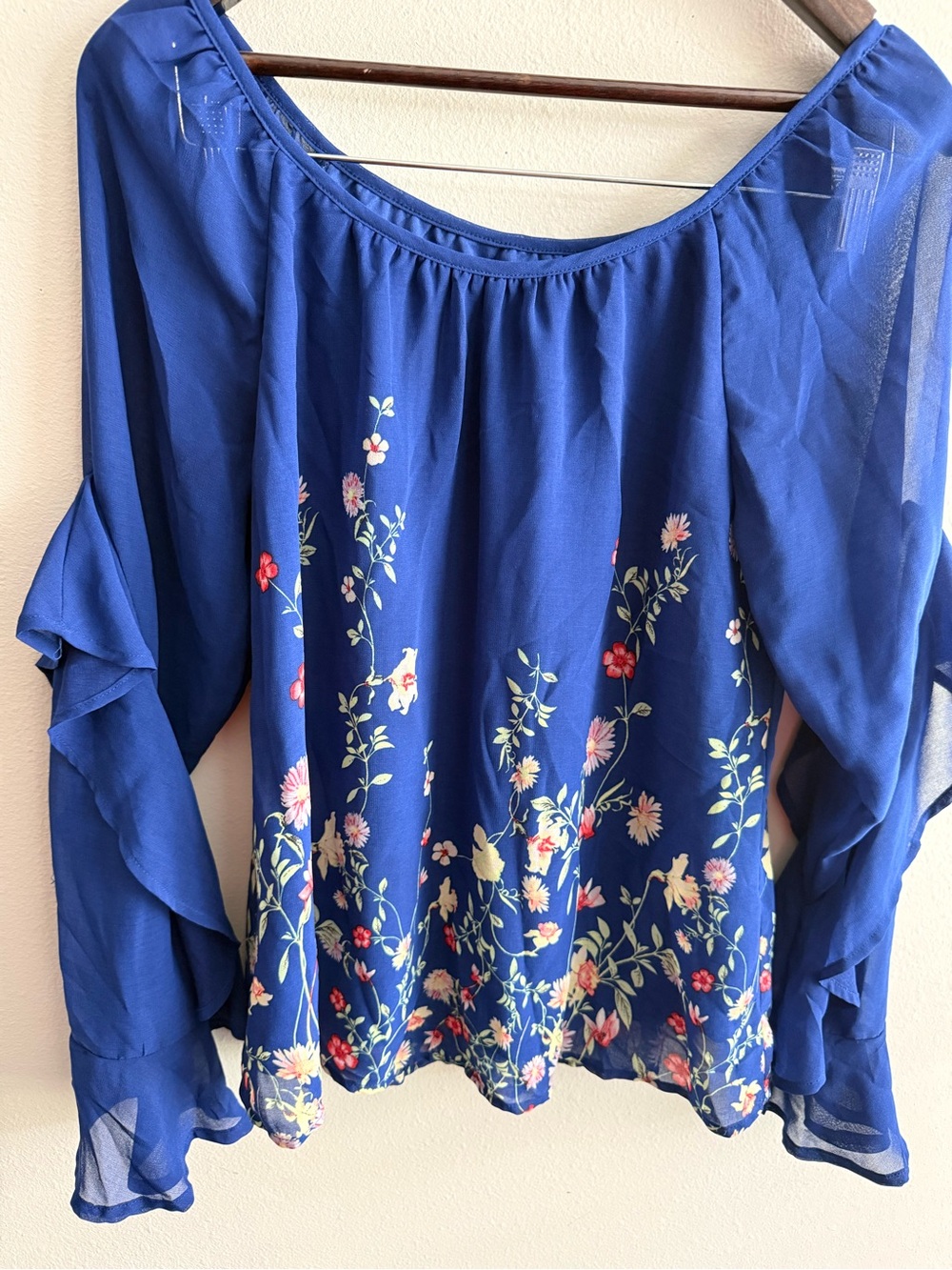 HeartSoul Royal Blue Floral Off-Shoulder Blouse
